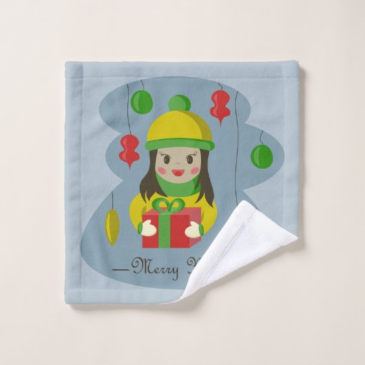 Mädchen mit Weihnachts-Geschenkboxen Waschlappen (Waschlappen)
