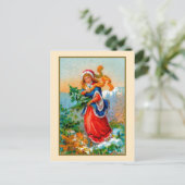 Mädchen mit Weihnachtsbaum Feiertagspostkarte (Stehend Vorderseite)