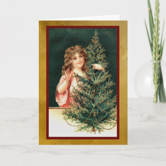 Mädchen mit Weihnachtsbaum Karte (Vorderseite)