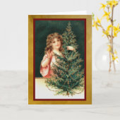 Mädchen mit Weihnachtsbaum Karte (Gelbe Blume)