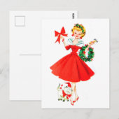 Mädchen mit Weihnachtskranz und ihre kleine Katze Postkarte (Vorne/Hinten)