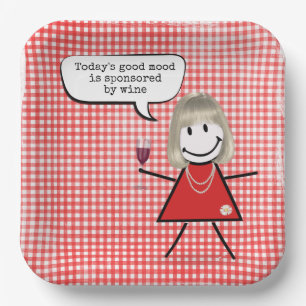 Mädchen mit Weinglas auf Gingham Pappteller