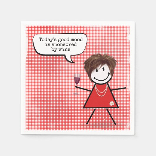 Mädchen mit Weinglas auf Gingham Serviette (Vorderseite)