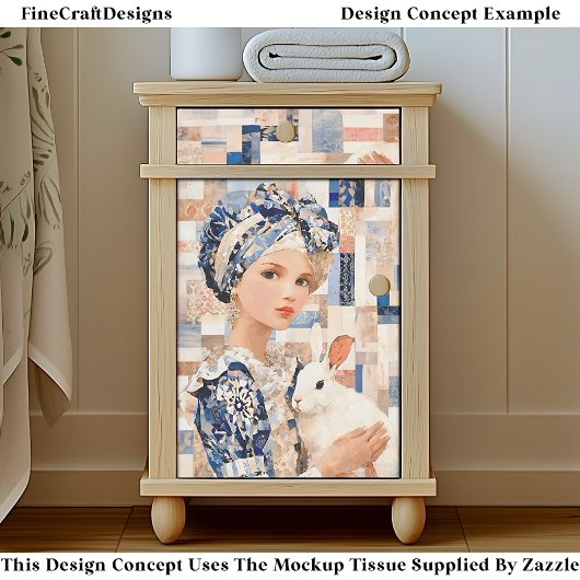 Mädchen mit weißem Kaninchen, Patchwork EB9R Decou Seidenpapier