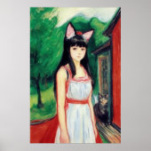 Mädchen mit weißem Kleid und Katzenohren | Art der Poster (Vorne)