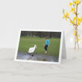 Mädchen mit weißem Schwan-Portrait Karte (Gelbe Blume)