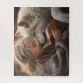 Mädchen mit weißem Wolf Puzzle (Vertikal)