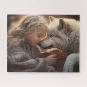 Mädchen mit weißem Wolf Puzzle