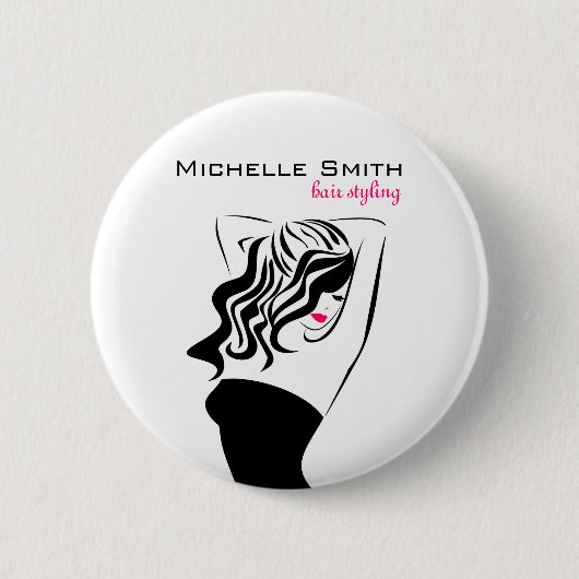 Mädchen mit welligen Haaren Haarstyling Branding Button (Vorderseite)