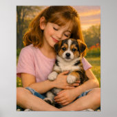 Mädchen mit Welpe Schlafzimmerposter Poster (Vorne)