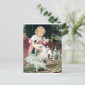 Mädchen mit Welpen Antiquitätenmalerei Postkarte (Stehend Vorderseite)
