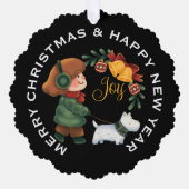 Mädchen mit White Scottie Dog, PERSONALISIERT Chri Ornament Karte (Vorderseite)