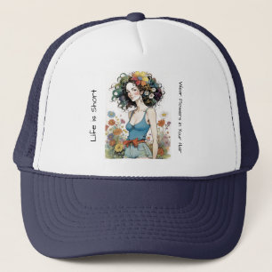 Mädchen mit Wildblumen im Haar Truckerkappe