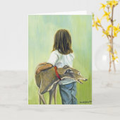 "Mädchen mit Windhund-" Hundkunst-Gruß-Karte Karte (Gelbe Blume)