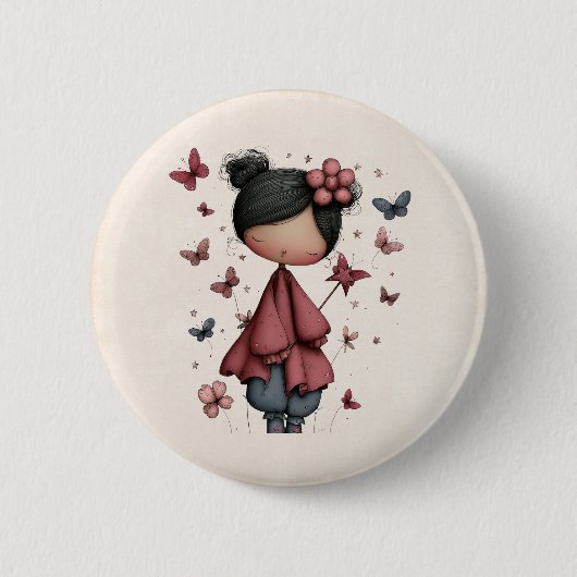 Mädchen mit Zauberstab und Schmetterlingen süß Button (Vorderseite)