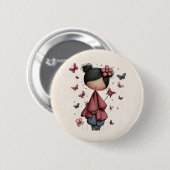 Mädchen mit Zauberstab und Schmetterlingen süß Button (Vorne & Hinten)