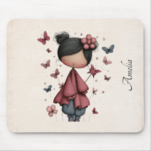 Mädchen mit Zauberstab und Schmetterlingen Süß Mousepad