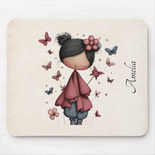 Mädchen mit Zauberstab und Schmetterlingen Süß Mousepad (Vorne)