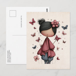 Mädchen mit Zauberstab und Schmetterlingen Süß Postkarte