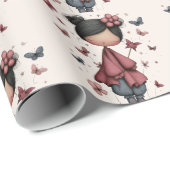Mädchen mit Zauberstab und Schmetterlingsmuster Geschenkpapier (Rolleneckpunkt)