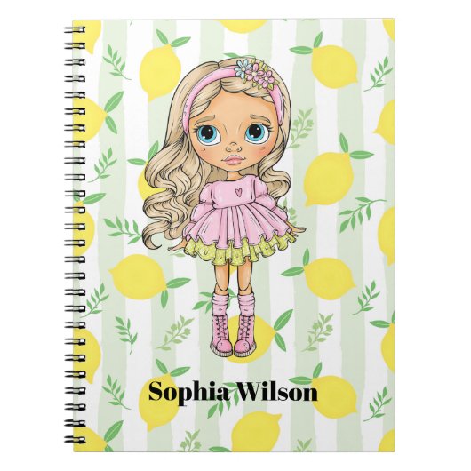 Mädchen mit Zitronen Preppy Back-To-School Notizblock (Vorderseite)
