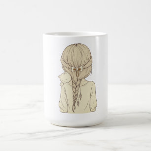 Mädchen mit Zopf und Katzenillustration – sanfte P Kaffeetasse