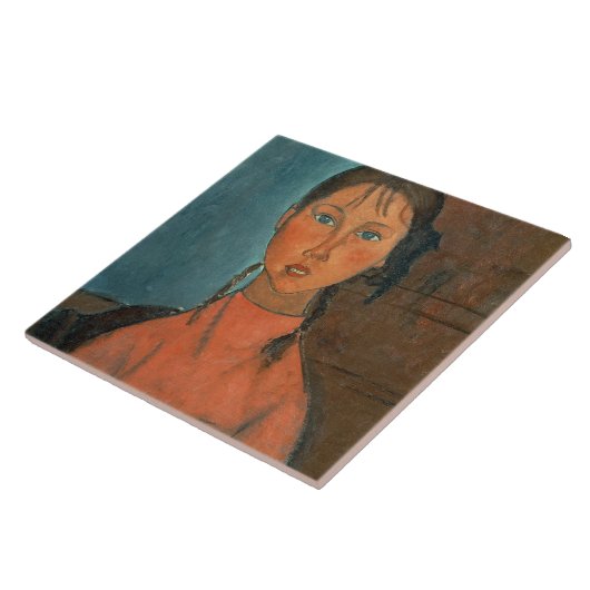 Mädchen mit Zöpfen, c.1918 (Öl auf Leinwand) Fliese (Seite)