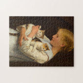 Mädchen mit zwei Katzen, 1888 von Albert Anker Puzzle (Horizontal)