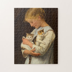 Mädchen mit zwei Katzen, 1888 von Albert Anker Puzzle