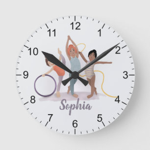 Mädchen Moderne Lila Gymnastik Kinder Runde Wanduhr
