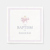 Mädchen Moderne rosa Bow-Taufe Serviette (Vorderseite)