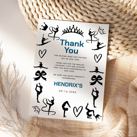 Mädchen moderne schwarze Gymnastik 10. Geburtstag Dankeskarte