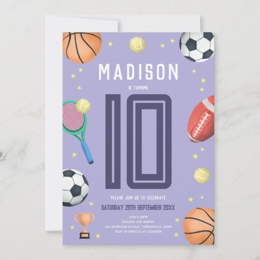 Mädchen Moderner Lila Kindergeburtstag Einladung (Vorderseite)