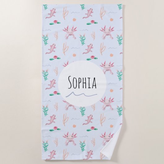 Mädchen Moderner und Niedlicher Axolotl Pattern Ki Strandtuch (Vorderseite)