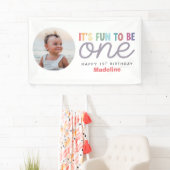 Mädchen modernes Regenbogen-Foto 1. Geburtstag Banner (Insitu)