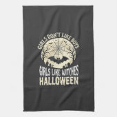 Mädchen mögen Hexen Halloween-Fledermaus-Design_1 Geschirrtuch (Vertikal)