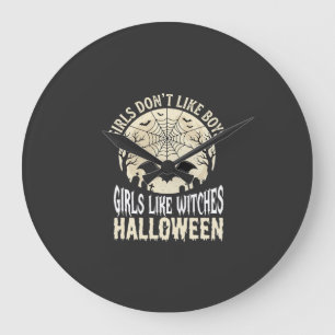 Mädchen mögen Hexen Halloween-Fledermaus-Design_1 Große Wanduhr