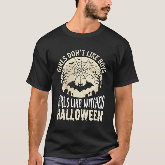 Mädchen mögen Hexen Halloween-Fledermaus-Design_1 T-Shirt (Vorderseite)