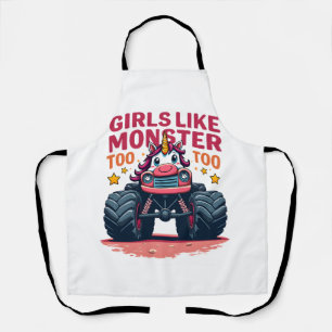 Mädchen mögen Monstertrucks auch Vintage-Einhorn-M Schürze