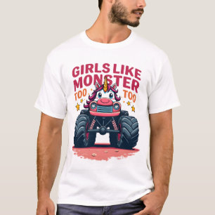 Mädchen mögen Monstertrucks auch Vintage-Einhorn-M T-Shirt