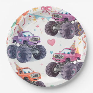 Mädchen Monster Truck Geburtstag Papier Teller Ros