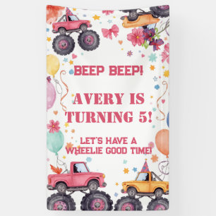 Mädchen Monster Truck Geburtstags Willkommensschil Banner