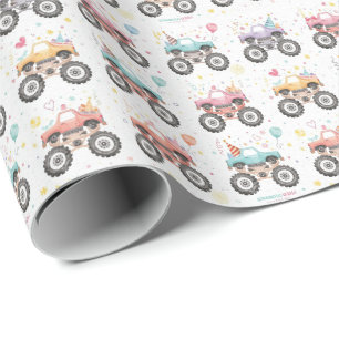 Mädchen Monster Truck Geschenkpapier Rosa Wasserfa