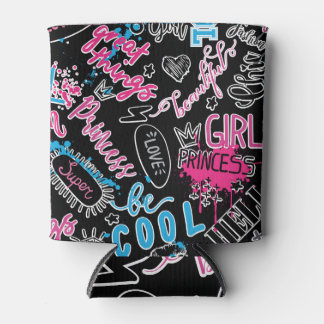 Mädchen Muster mit kalligrafischem Slogan, Herz, Dosenkühler