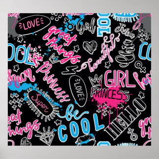 Mädchen Muster mit kalligrafischem Slogan, Herz, Poster