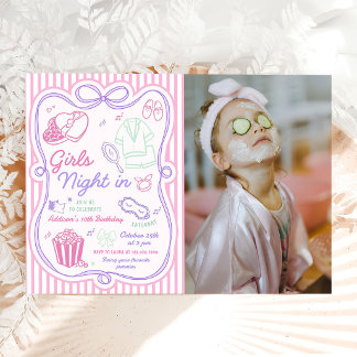 Mädchen Nacht In Pyjamaparty Tween Geburtstagsfoto Einladung
