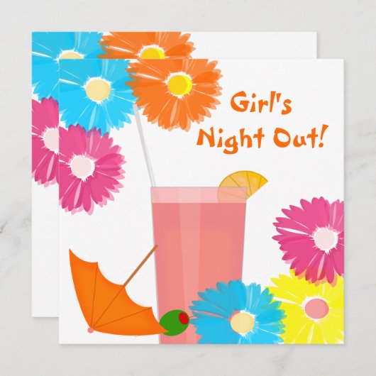 Mädchen-Nachtheraus Cocktail-Thema-Party Einladung (Vorne/Hinten)