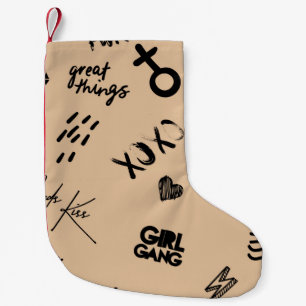 Mädchen nahtlos Muster mit kalligrafischem Slogan, Kleiner Weihnachtsstrumpf