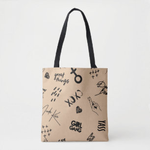 Mädchen nahtlos Muster mit kalligrafischem Slogan, Tasche