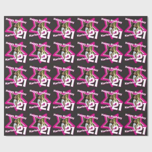 Mädchen Namen 21 hinzufügen Ihr Foto rosa Sternmus Geschenkpapier (Flach)